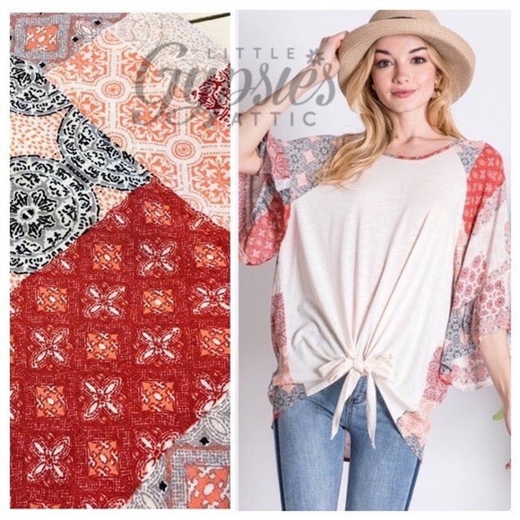 Big Bell Patchwork Sleeves Bohemian Top - Picture 11 of 12